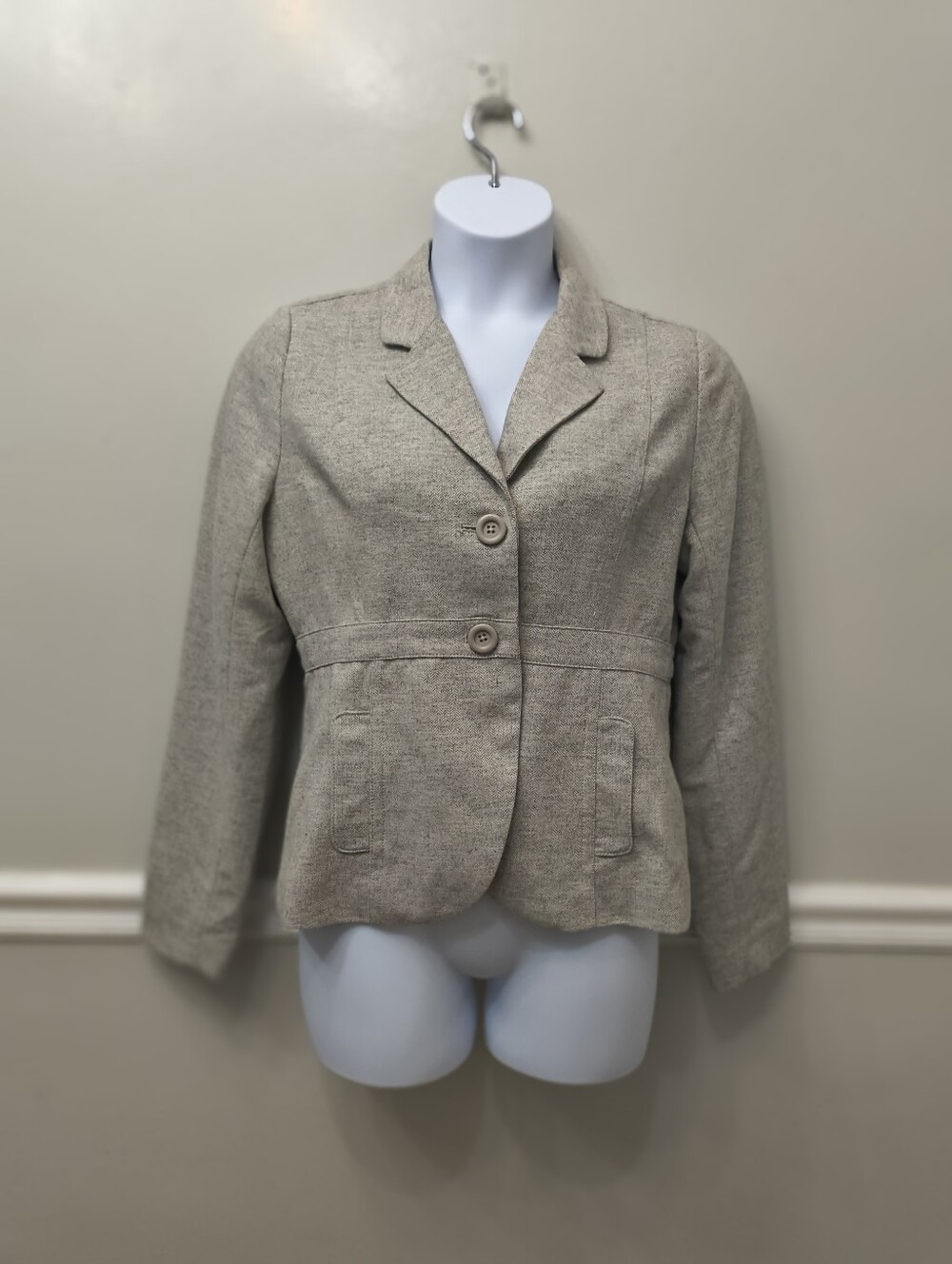 Fossil Wool Blend Two-Button Blazer Jacket Gray XL Career Teacher Professor Work
